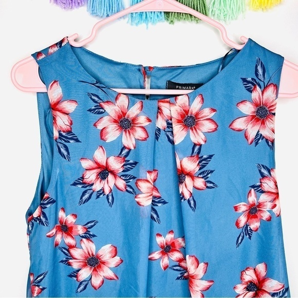 Primark Blue Floral Shift Tropical Swing Dress Size 10 - Picture 5 of 14